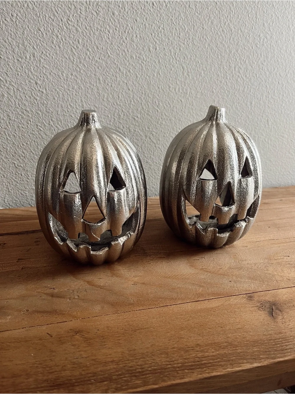 Silver Pumpkin Jack-O'-Lantern Decorative Accents Set